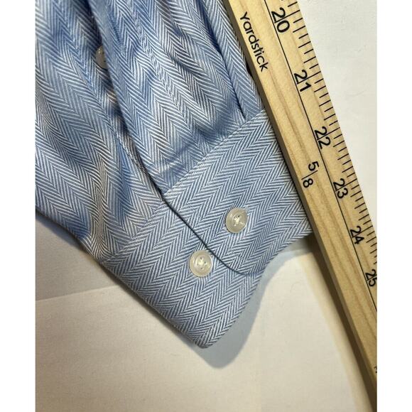 Joseph & Feiss 17 1/2 Mens Blue White Chevron Pattern Button Dress Shirt - Picture 8 of 8